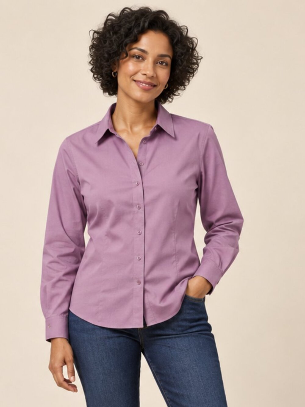 Coldwater Creek No-Iron Lavender Button-Down Shirt Petite 6–8